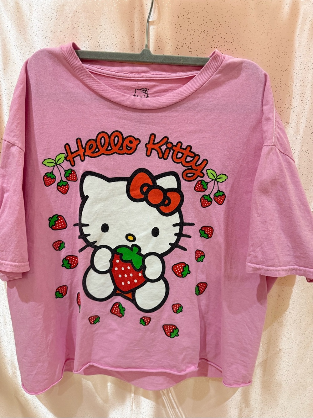 Hello Kitty Pink Strawberry Graphic Tee with Red Bow